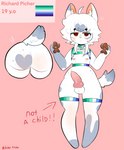 accessory anthro balls bandage big_butt butt chibi collar erection femboy genitals hair harness knot lgbt_pride male multicolored_collar multicolored_harness nipple_piercing nipples paws penis piercing pink_penis pride_color_accessory pride_color_collar pride_color_harness pride_colors solo vincian_pride_colors white_balls white_hair richa_picha richard_picher canid canine canis domestic_dog mammal hi_res model_sheet