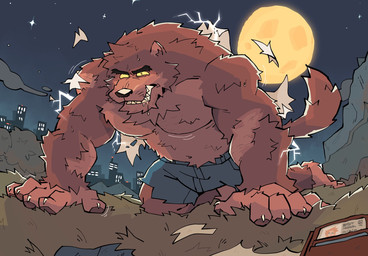 after_transformation anthro bodily_fluids bottomwear brown_body brown_fur claws clothing full_moon fur looking_at_viewer male moon night saliva sharp_teeth shorts solo teeth yellow_sclera soildweller mythology canid canine mammal mythological_canine mythological_creature werecanid werecanine werecreature werewolf 2024 hi_res
