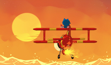 aircraft airplane anthro clothing duo flying footwear gloves handwear male outside sun sunset vehicle water aimf0324 sega sonic_the_hedgehog_(series) miles_prower sonic_the_hedgehog canid canine eulipotyphlan fox hedgehog mammal animated loop