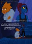 2015 alphys anthro blue_body blue_scales clothing coat comic cosmic_canine_(artist) dialogue duo english_text eye_patch eyewear female fish glasses hair hi_res lab_coat lizard marine red_hair reptile scales scalie speech_bubble text topwear trash undertale undertale_(series) undyne water waterfall yellow_body yellow_scales