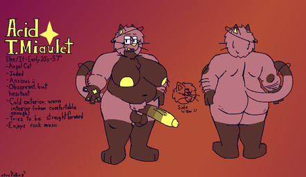anthro arm_hair ball_sag balls belly big_breasts big_butt body_hair breasts butt cellulite chest_tuft cute_fangs eyewear fangs front_view genitals glasses gloves_(marking) gradient_penis gynomorph halo huge_breasts intersex leg_markings long_penis markings navel nipples pawpads penis pubes rear_view rectangular_glasses slightly_chubby slightly_chubby_gynomorph slightly_chubby_intersex socks_(marking) solo tail teeth text thick_arms tongue top_heavy tuft whiskers yellow_fangs yellow_nose yellow_pawpads yellow_tongue felineflustered acid_(felineflustered) angel domestic_cat felid feline felis mammal english_text model_sheet trans_(lore) trans_woman_(lore)