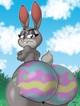 anthro big_butt blush bodypaint bottom_heavy butt cloud day easter_butt female fingers holidays huge_butt looking_at_viewer looking_back looking_back_at_viewer nude outside painted_butt purple_eyes scut_tail short_tail solo tail mrxrickyx disney easter zootopia judy_hopps lagomorph leporid mammal rabbit 2022 3:4 hi_res