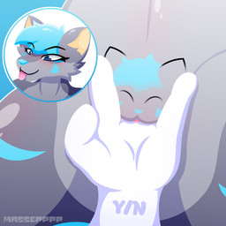 blep blush fingering fiora_blue looking_pleasured tongue tongue_out vaginal vaginal_fingering massepppp pussy-cat_(meme) ych_(character) canid canine mammal 1:1 hi_res
