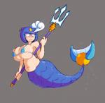 armor belly big_breasts bikini blue_clothing blush breasts clothing female headgear helmet machine melee_weapon midriff polearm simple_background slightly_chubby solo split_form swimwear trident two-piece_swimsuit weapon fupoo capcom mega_man_(series) megaman_(classic) splash_woman animal_humanoid humanoid marine merfolk robot robot_master