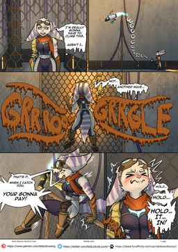 anthro blue_eyes butt dialogue eyewear female goggles machine poop_desperation robotic robotic_arm robotic_limb rumbling_stomach solo tail text akikoandlostari ratchet_and_clank sony_corporation sony_interactive_entertainment rivet_(ratchet_and_clank) lombax mammal robot comic english_text hi_res story url