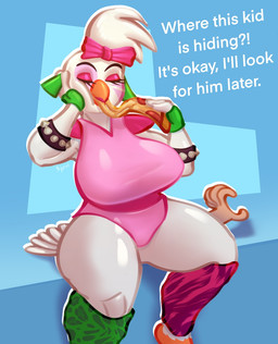 anthro beak beakstick big_breasts bow_(feature) breasts clothed clothing crush curvy_figure eyes_closed female food furgonomics huge_breasts huge_thighs interrobang lipstick makeup non-mammal_breasts pizza simple_background solo text thick_thighs voluptuous white_body wide_hips sjevi five_nights_at_freddy's five_nights_at_freddy's:_security_breach scottgames steel_wool_studios glamrock_chica avian bird chicken galliform phasianid 2022 digital_media_(artwork) hi_res