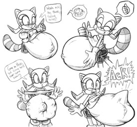 anthro belly big_belly clothing female gloves handwear pregnant pregnant_female shirt simple_background solo speech_bubble text topwear white_background killboo sega sonic_the_hedgehog_(series) marine_the_raccoon mammal procyonid raccoon 2026 hi_res monochrome