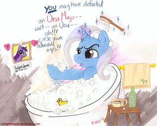 bath female feral fur hair horn multicolored_hair purple_body purple_fur purple_hair simple_background solo towel two_tone_hair water white_background twilightflopple friendship_is_magic hasbro my_little_pony mythology trixie_(mlp) twilight_sparkle_(mlp) equid equine mammal mythological_creature mythological_equine unicorn