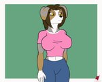 anthro big_breasts breast_drop breasts clothing exposed_breasts female looking_at_viewer nipples shirt solo t-shirt tits_out topwear harkrun canid canine canis domestic_dog mammal 5:4 animated hi_res short_playtime