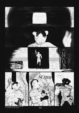 6_panel_comic anthro biped black_eyes black_hair black_text boots clothed clothing corridor dialogue ellipsis fingers floor footwear gloves hair handwear holding_object holding_torch interrobang_ellipsis male open_mouth page_number shoes solo speech_bubble standing talking_to_self teeth text tongue torch walking wall_(structure) white_sclera white_text leprzil mammal murid murine rat rodent 2026 artist_name comic english_text hi_res monochrome url