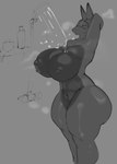 anthro bathing big_breasts big_butt big_pussy breast_grab breasts butt female genitals hand_on_breast huge_breasts huge_butt machine plump_labia pussy raised_arm showering solo water wet wet_body wide_hips curseofdreg cognizant_blue android robot absurd_res greyscale hi_res monochrome