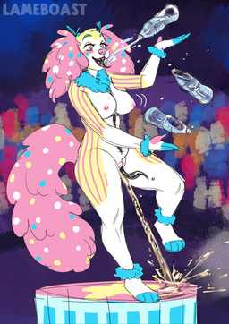 4_toes anthro areola audience big_breasts big_ears biped black_tentacles black_tongue blue_body blue_ears blue_eyebrows blue_fur blue_spots blue_tail blush bodily_fluids body_horror bottle breasts circus clown container digitigrade drinking eyebrows eyelashes feet female female_anthro fingers fluffy fluffy_ears fluffy_tail fur genital_fluids genitals group humanoid_genitalia humanoid_hands humanoid_vulva juggling markings multicolored_body multicolored_ears multicolored_fur multicolored_tail nipples nude nude_anthro nude_female on_one_leg on_stage open_mouth peeing peeing_on_ground pink_areola pink_body pink_ears pink_eyes pink_fur pink_nipples pink_nose pink_stripes pink_tail plastic_bottle public_urination ruff snout solo spots spotted_ears spotted_markings spotted_tail standing steam striped_body striped_fur stripes surgical_suture tail tail_markings tentacles text toes tongue tongue_out urine urine_on_ground urine_stream vulva water watersports white_body white_ears white_fur white_spots white_tail yellow_body yellow_ears yellow_fur yellow_spots yellow_tail lameboast canid canine canis domestic_dog mammal tentacle_creature 2025 artist_name hi_res watermark