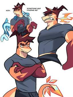2_horns angry anthro black_clothing black_shirt black_topwear blue_body bottomwear breath_powers brown_hair clothing crossed_arms dialogue duo elemental_manipulation fire fire_breathing fire_manipulation hair head_horn hiding_behind_another horn male orange_body scared shirt simple_background tail text tight_clothing tight_shirt tight_topwear topwear white_background jaybeyyy mythology aldrake_(jaybeyyy) blou_(jaybeyyy) aquatic aquatic_dragon dragon mythological_creature mythological_scalie scalie wingless_dragon 2025 3:4 digital_media_(artwork) english_text hi_res