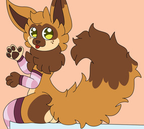 arm_warmers armwear big_butt butt cartoon_freckles clothing femboy freckled_face freckles fur fur_markings gesture legwear looking_at_viewer male markings solo thick_thighs thigh_highs waving waving_at_viewer coelhoposa_(artist) nintendo pokemon cannella_(coelhoposa) eevee eeveelution generation_1_pokemon pokemon_(species) hi_res