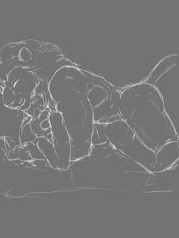 anal anal_penetration anthro anthro_penetrated big_dom_small_sub dominant duo fur grey_background male male/male mane muscular nude nude_anthro nude_male penetration simple_background size_difference smile jeri_kleinlowe felid lion mammal pantherine 2018 3:4 hi_res monochrome sketch
