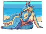 anthro beach big_breasts blue_body blush breasts claws featureless_breasts female horn nude outside sand scales sea seaside sky solo thick_thighs water krocoart_116 capcom monster_hunter lagiacrus leviathan_(mh) scalie 4:3 hi_res