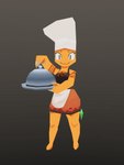 anthro apron chef_hat clothed clothing female hat headgear headwear looking_at_viewer low_poly orange_body plate pupils simple_background slit_pupils solo text unknown_artist cooking_with_tracy tracy_(cwt) dinosaur prehistoric_species reptile scalie 3:4 3d_(artwork) animated digital_media_(artwork) english_text short_playtime