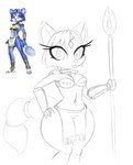 accessory anthro bottomwear breasts clothing female furgonomics hair jewelry loincloth melee_weapon navel polearm ring solo spear tail tail_accessory tail_jewelry tail_ring tribal tribal_clothing weapon wide_hips bit-small nintendo star_fox krystal_(star_fox) canid canine fox mammal hi_res monochrome