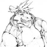 accessory anthro clothed clothing hair headband horn male pecs solo dust_yang morenatsu mythology tatsuki_(morenatsu) dragon mythological_creature mythological_scalie scalie 1:1 2016 hi_res monochrome