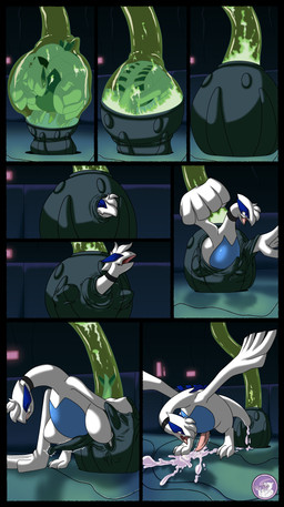 birth bodily_fluids cloning_machine cum erection genital_fluids genitals gestation laboratory latex male penis pod slime tube hyperchibiabsol nintendo pokemon pokemon_the_first_movie generation_2_pokemon legendary_pokemon lugia pokemon_(species) absurd_res comic hi_res