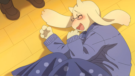 2_horns ambiguous_gender anthro biped bird's-eye_view blush blush_lines bubble clothed clothing cute_fangs detailed_background drunk drunk_bubble duo eyes_closed eyewear fangs female floppy_ears fur glasses high-angle_view horn laugh lying on_ground on_side snout solo_focus substance_intoxication teeth wearing_glasses white_body white_fur white_horn mengmang777 deltarune undertale_(series) kris_dreemurr toriel boss_monster_(undertale) bovid caprine goat mammal 2026 digital_drawing_(artwork) digital_media_(artwork) hi_res adopted_(lore) mother_(lore) mother_and_child_(lore) parent_(lore) parent_and_child_(lore)