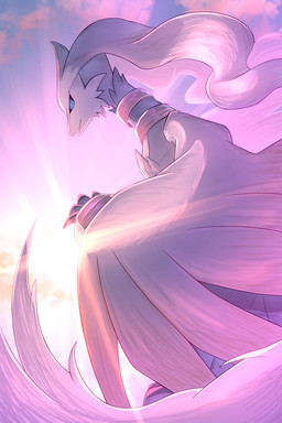 ambiguous_feral ambiguous_gender black_sclera blue_eyes day feathered_wings feathers feral fur light looking_at_viewer looking_back looking_back_at_viewer mouth_closed outside pupils slit_pupils snout solo sun sunlight tail white_body white_feathers white_fur white_tail white_wings winged_arms wings rumine nintendo pokemon generation_5_pokemon legendary_pokemon pokemon_(species) reshiram 2025 2:3 hi_res lighting shaded