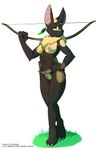 3_toes anthro bat_ears belt black_body bow_(weapon) breasts casual_nudity claws feather_ear_ring feet female genitals hand_on_hip knife looking_at_viewer multicolored_body navel neck_tuft nipples nude pouch_(anatomy) pouch_purse pussy ranged_weapon rope rope_belt simple_background smile solo standing text toe_claws toes tuft two_tone_body weapon white_background wristband yellow_body artbyyellowdog anathi_(leinglo) bat mammal microbat pied_bat vesper_bat wingless_bat yangochiropteran 2023 english_text hi_res