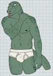 anthro biped black_claws black_nipples briefs briefs_only brown_eyes bulge checkered checkered_background claws clothed clothing green_body green_scales hand_on_shoulder looking_aside male male_anthro muscular muscular_anthro muscular_male navel nipples partially_clothed partially_clothed_male pattern_background pecs scales simple_background slim solo standing tighty_whities tongue tongue_out topless underwear underwear_only white_background white_briefs white_clothing white_sclera white_underwear unsafescapewolf beastars gosha_(beastars) komodo_dragon lizard monitor_lizard reptile scalie 2024 digital_drawing_(artwork) digital_media_(artwork) hi_res portrait three-quarter_portrait