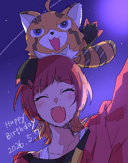 anthro blue_eyes blush duo female fur hair night orange_body orange_fur outside red_hair sky smile star starry_sky striped_body striped_fur stripes gotm_tknr bandai_namco digimon digimon_beatbreak reina_sakuya digimon_(species) human mammal pristimon absurd_res hi_res