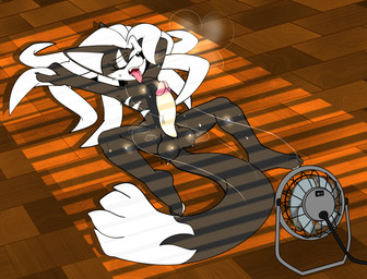 3_toes annoyed anthro back_markings balls big_balls big_ears big_penis black_balls black_body black_claws black_fur black_nose bodily_fluids breath cheek_tuft claws detailed_background dipstick_tail dreadlocks erection eye_scar eyes_closed facial_scar facial_tuft fan_(object) fangs feet floor fur genitals glans hair hand_on_head heat_(temperature) humanoid_genitalia humanoid_penis light light_beam long_hair long_tail lying male markings motion_blur multicolored_body multicolored_fur muscular muscular_anthro muscular_legs muscular_male musk musk_cloud musky_balls musky_crotch on_ground open_mouth panting pawpads paws penis pink_glans pink_tongue scar sharp_teeth solo spread_arms spread_legs spreading sunbeam sunlight sweat sweatdrop sweaty_body tail tail_markings tan_penis teeth toe_claws toes tongue tongue_out touching_hair tuft two_tone_body two_tone_fur white_body white_fur white_hair white_inner_ear white_markings white_tail_tip wire wood wood_floor nezuruiart sega sonic_forces sonic_the_hedgehog_(series) infinite_(sonic) canid canine canis jackal mammal hi_res