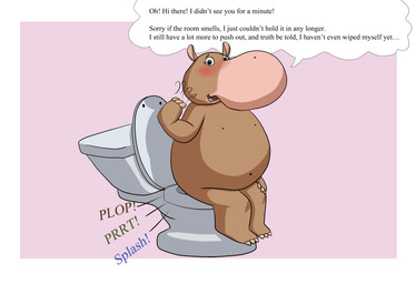 anthro barefoot belly dialogue fanning fart feet female flat_chested hilda_hippo implied_pooping nipples nude nude_female slightly_chubby slightly_chubby_female solo toilet young illustr8er91 the_busy_world_of_richard_scarry common_hippopotamus hippopotamid mammal absurd_res hi_res