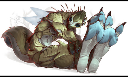 antennae_(anatomy) anthro arthropod_abdomen back_wings black_bars claws compound_eyes exoskeleton feet foot_focus male mandibles nude soles solo toes wings kredri arthropod insect hi_res letterbox