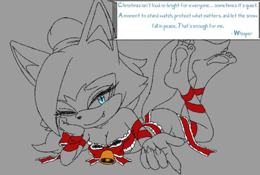 bell blue_eyes christmas_decorations fangs feet female holidays lying nude nude_female solo speech_bubble teeth text raijinoni christmas idw_publishing sega sonic_the_hedgehog_(comics) sonic_the_hedgehog_(idw) sonic_the_hedgehog_(series) whisper_the_wolf canid canine canis humanoid mammal wolf english_text greyscale hi_res monochrome