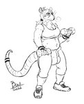 anthro athletic_wear balls_outline bodily_fluids breasts bulge cleavage clothed clothing detailed_bulge dumbbell exercise genital_outline gynomorph hair intersex long_hair notched_ear slightly_chubby solo sweat weights boo3 jj_(boo3) mammal murid murine rat rodent hi_res monochrome nonbinary_(lore)