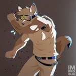 anthro armpit_hair biped body_hair clothing eyewear fur glasses male muscular simple_background solo solo_focus tail wearing_glasses imbroglio_24 ricricochet canid canine canis mammal wolf