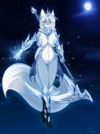 anthro armor big_breasts black_nose blue_body blue_eyes blue_fur breasts cleavage clothed clothing convincing_weapon female fur gauntlets gloves hair handwear ice long_hair looking_at_viewer magic magic_user melee_weapon moon navel night outside polearm scythe skimpy sky solo star unconvincing_armor weapon white_body white_fur white_hair wide_hips year matypup katrin canid canine fox mammal 2013 hi_res