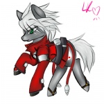 alternate_species clothing coat feral green_eyes grey_body hair male ponification quadruped red_clothing simple_background solo tail topwear white_background white_hair cennybunz arc_system_works blazblue hasbro my_little_pony ragna_the_bloodedge equid equine horse mammal pony 1:1 crossover low_res