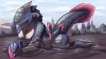 anthro blue_body breasts female fin grey_body mud multicolored_body nipples nude open_mouth solo oniontrain capcom monster_hunter jyuratodus piscine_wyvern scalie 16:9 2020 widescreen