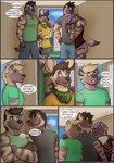 african_wild_dog age_difference anthro bandanna beard bottomless brother_(lore) brothers_(lore) canid canine chastity_cage chastity_device chip_(pickles-hyena) clothed clothing comic cousins_(lore) crossed_arms dialogue english_text facial_hair father_(lore) father_and_child_(lore) father_and_son_(lore) fully_clothed garret_(pickles-hyena) green_eyes group hair hi_res hybrid hyena hyena_father_(pickles-hyena) kerchief larger_male male male/male mammal neckerchief nephew_(lore) older_male parent_(lore) parent_and_child_(lore) parent_and_son_(lore) percy_(pickles-hyena) pickles-hyena purple_hair russel_(pickles-hyena) shirt sibling_(lore) size_difference smaller_male son_(lore) speech_bubble striped_hyena t-shirt tank_top text topwear twins_(lore) uncle_(lore) uncle_and_nephew_(lore) younger_male