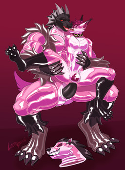 anal anal_penetration anthro black_body claws clothing collar costume dorsal_fin dorsal_frill ear_fins fin frill_(anatomy) genitals grey_body horn latex latex_clothing latex_mask latex_skinsuit male mask multicolored_body null_bulge penetration penis pink_latex pokemon_costume red_eyes skinsuit spines tight_clothing wings logan-sketch mythology nintendo pokemon negadrake wedran dragon generation_8_pokemon mythological_creature mythological_scalie obstagoon pokemon_(species) scalie 2026 hi_res