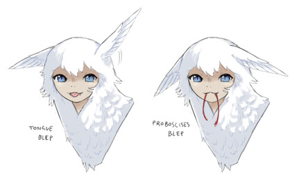 ambiguous_form ambiguous_gender blep blue_eyes fangs feathered_ears feathers humanoid_face pink_body pink_skin pink_tongue proboscis_(anatomy) simple_background smile solo teeth text tongue tongue_out white_background white_body white_ears white_feathers jejejunum european_mythology greek_mythology mythology animal_humanoid avian harpy humanoid mythological_avian mythological_creature nethermare 2025 english_description english_text headshot_portrait hi_res portrait