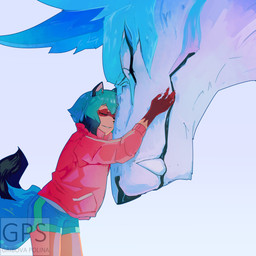 5_fingers ambiguous_gender anthro black_nose blue_body blue_fur blue_hair bodily_fluids bottomwear brown_body brown_fur clothed clothing crying duo eyes_closed female feral fingers fluffy fluffy_tail fur hair hug multicolored_body multicolored_fur short_hair shorts smile tail tears topwear polinagribova brand_new_animal studio_trigger michiru_kagemori shirou_ogami canid canine canis mammal raccoon_dog tanuki wolf 1:1 2020 absurd_res hi_res