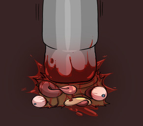 ambiguous_form blood blood_splatter blue_eyes bodily_fluids brown_body crush death eyes_popping_out gore guts open_mouth organs purple_background simple_background solo splatter myrayray fluffy_pony fluffy_pony_(species) mammal 2024 digital_media_(artwork) english_description shaded