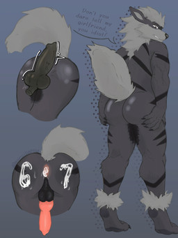 5_fingers after_orgasm animal_genitalia animal_penis anthro anus balls black_body black_fur black_pawpads black_penis bodily_fluids bubble_butt butt canine_genitalia canine_penis claws cum cum_in_ass cum_inside erection fingers fur genital_fluids genitals grey_body grey_fur hand_on_butt knot male male_anthro muscular muscular_anthro muscular_legs muscular_male nude nude_anthro nude_male pawpads penile penis plantigrade pokemorph solo text tiptoes morsitapou 67_(meme) nintendo pokemon arcanine generation_1_pokemon pokemon_(species) absurd_res digital_drawing_(artwork) digital_media_(artwork) english_text hi_res watermark