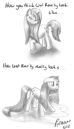 2012 cutie_mark english_text equine female feral friendship_is_magic greyscale horn looking_at_viewer mammal monochrome my_little_pony plain_background premann rarity_(mlp) solo text unicorn water wet white_background
Rating: Safe
Score: 10
User: Dr._Indecent
Date: November 20, 2012