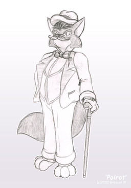 anthro bangs biped boutonniere bow_tie cane clothed clothed_anthro clothed_male clothing digitigrade facial_hair formal_wear fully_clothed gradient_background hair hat headgear headwear holding_cane holding_object homburg_hat male male_anthro mustache overweight pose short_hair simple_background solo standing suit text three-quarter_view topwear vest white_background greycat_rademenes agatha_christie hercule_poirot 2010 artist_name character_name english_text full-length_portrait graphite_(artwork) hatching_(art) monochrome portrait shaded sketch traditional_media_(artwork)