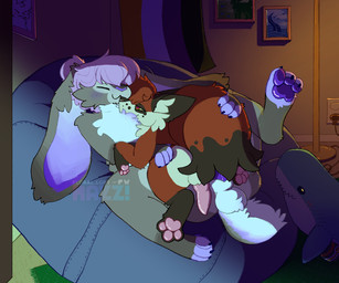 anthro anthro_on_feral balls bean_bag bestiality big_ears duo female feral feral_penetrated genitals hair heart_eyes heart_symbol knot knotted_penis lgbt_pride literal_tailhole looking_pleasured male male/female nude pawpads paws penetration penis pink_hair pride_colors sex size_difference smaller_penetrated tail tail_fetish tail_penetration tail_play tail_sex floraltrash ikea nintendo pokemon blahaj cj_(snekinabox) fan_character mocha_(floraltrash) generation_8_pokemon lagomorph leporid mammal nickit pokemon_(species) rabbit 6:5 nonbinary_(lore)