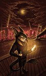 4_fingers anthro beak bridge building city clothed clothing cloud detailed_background detailed_fur disney_logo electronics fingers fully_clothed fur holding_object illuminating light looking_at_object looking_at_phone male moon moonlight night no_shoes perspective phone smile solo text text_on_clothing water nikraccoom mythology avian gryphon mythological_avian mythological_creature 3:5 detailed hi_res