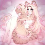 anthro big_breasts big_tail blush breasts butt cuddling female fur hair lying nipples nude solo tail mokkapie purrcephone felid feline mammal 1:1 hi_res