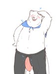 anthro apron balls blush clothing erection genitals kemono male penis simple_background solo white_background white_body yamausagi0619 shirokuma_cafe shirokuma bear mammal polar_bear ursine 2023 absurd_res hi_res